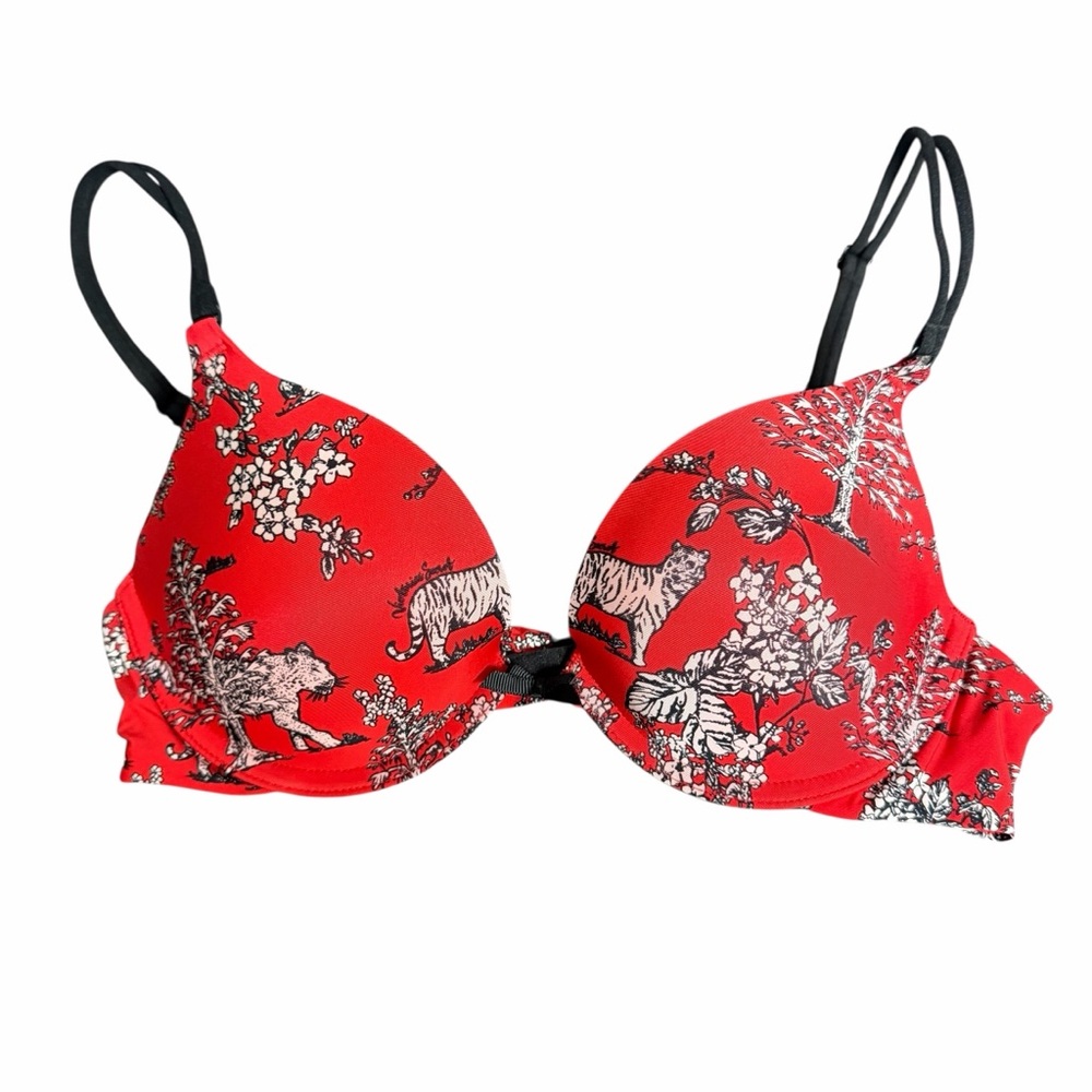 Victoria’s Secret Push Up Bra Tiger‎ Oriental Print Red 34B